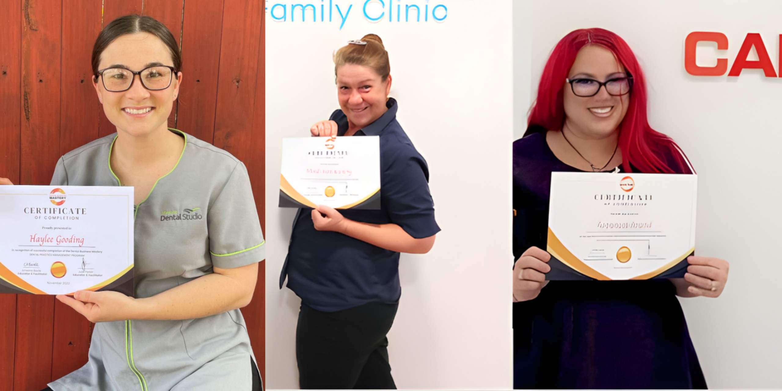 Dental Practice Management Course graduates holding their certificates