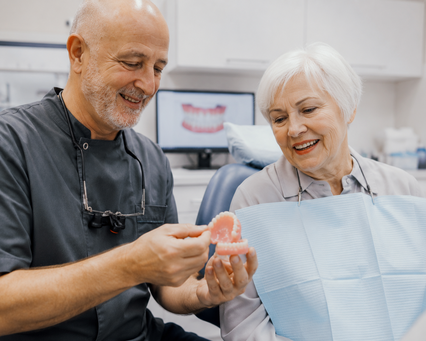 Dental prosthetist with patient