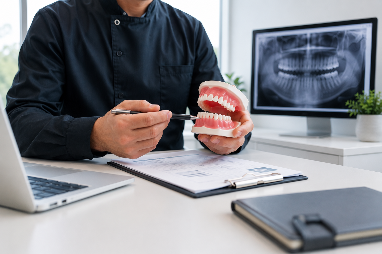 Denture case with technician